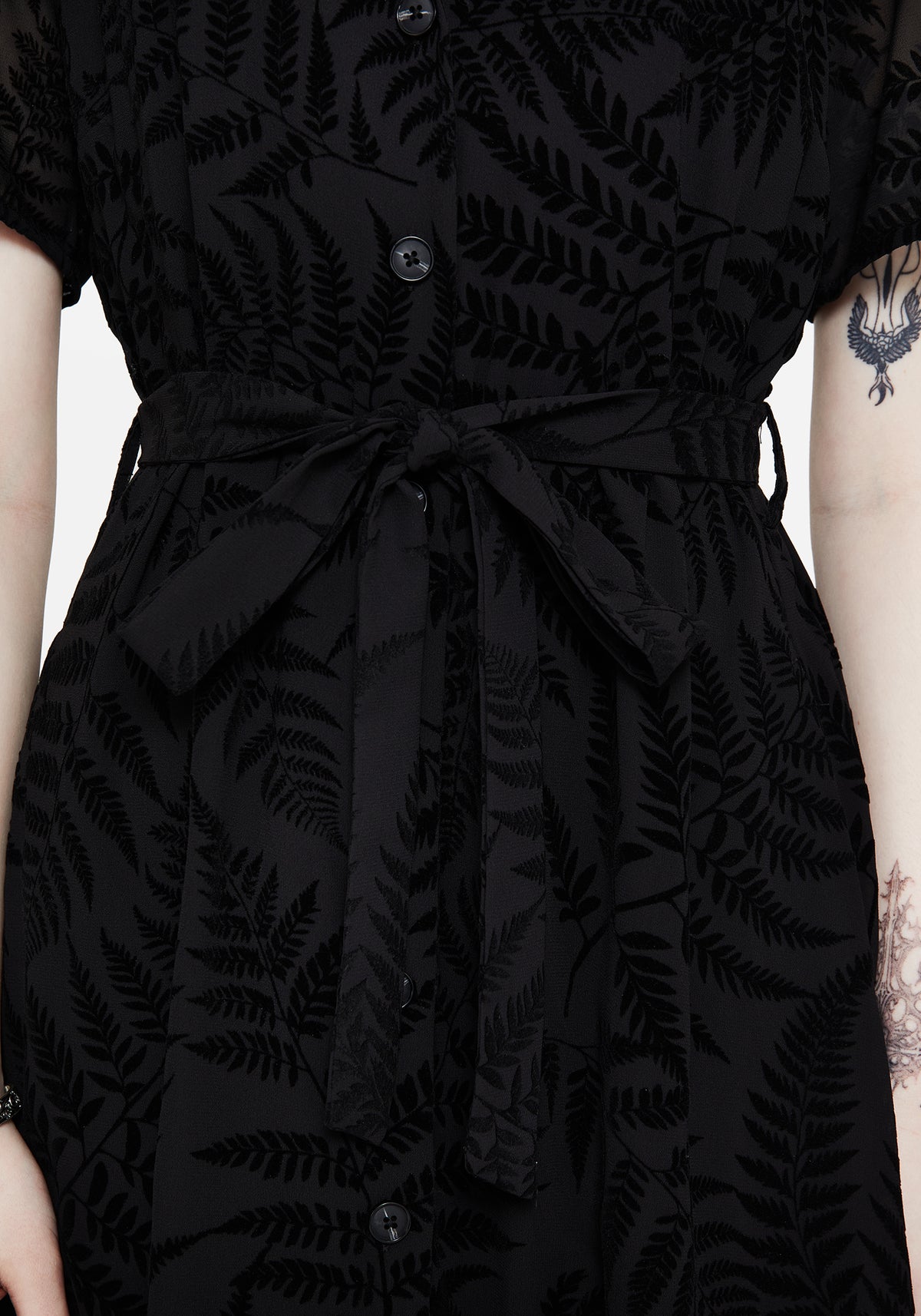 Lunafern Fern Printed Belted Midi Shirt Dress