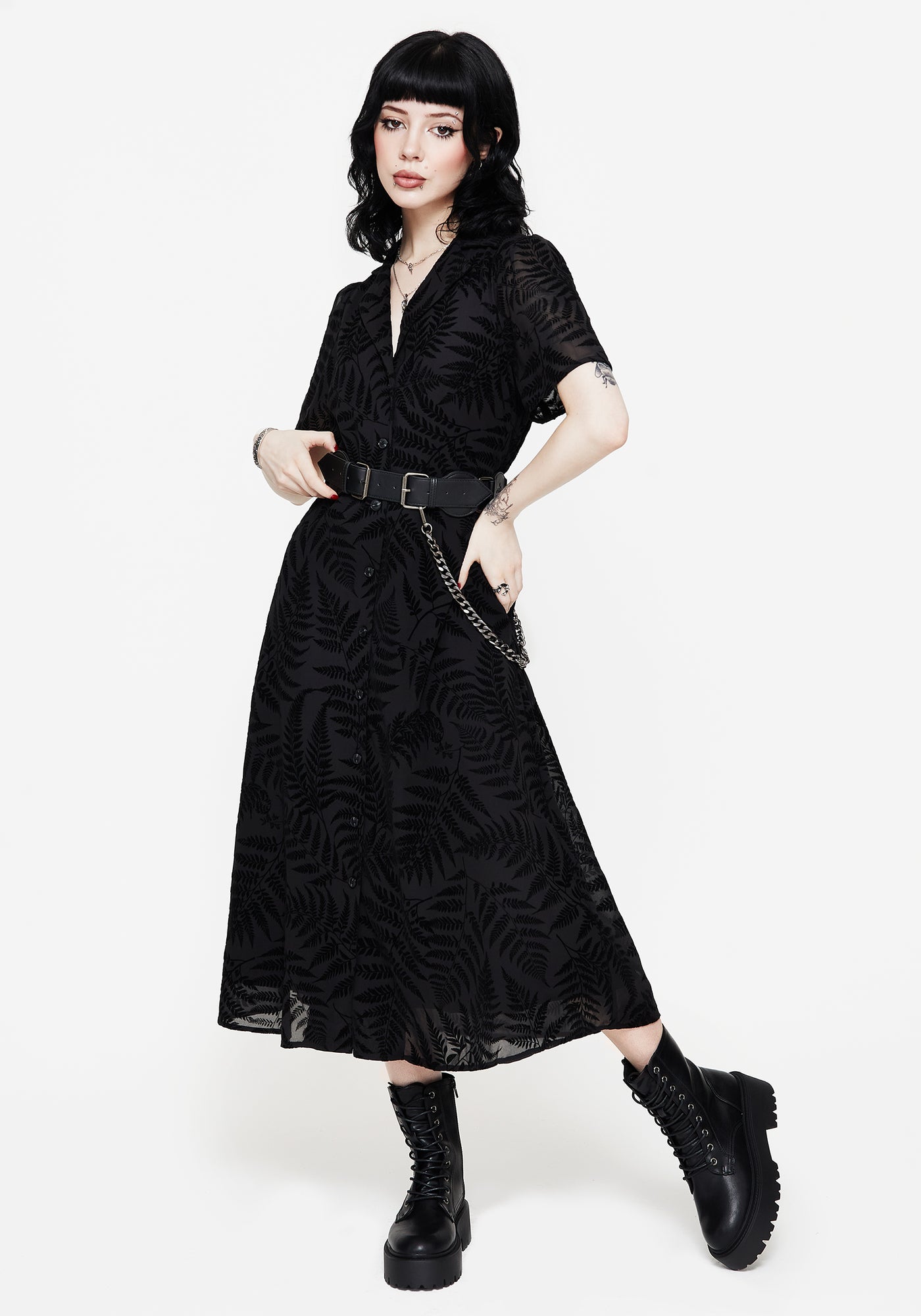 Lunafern Fern Printed Belted Midi Shirt Dress  Disturbia