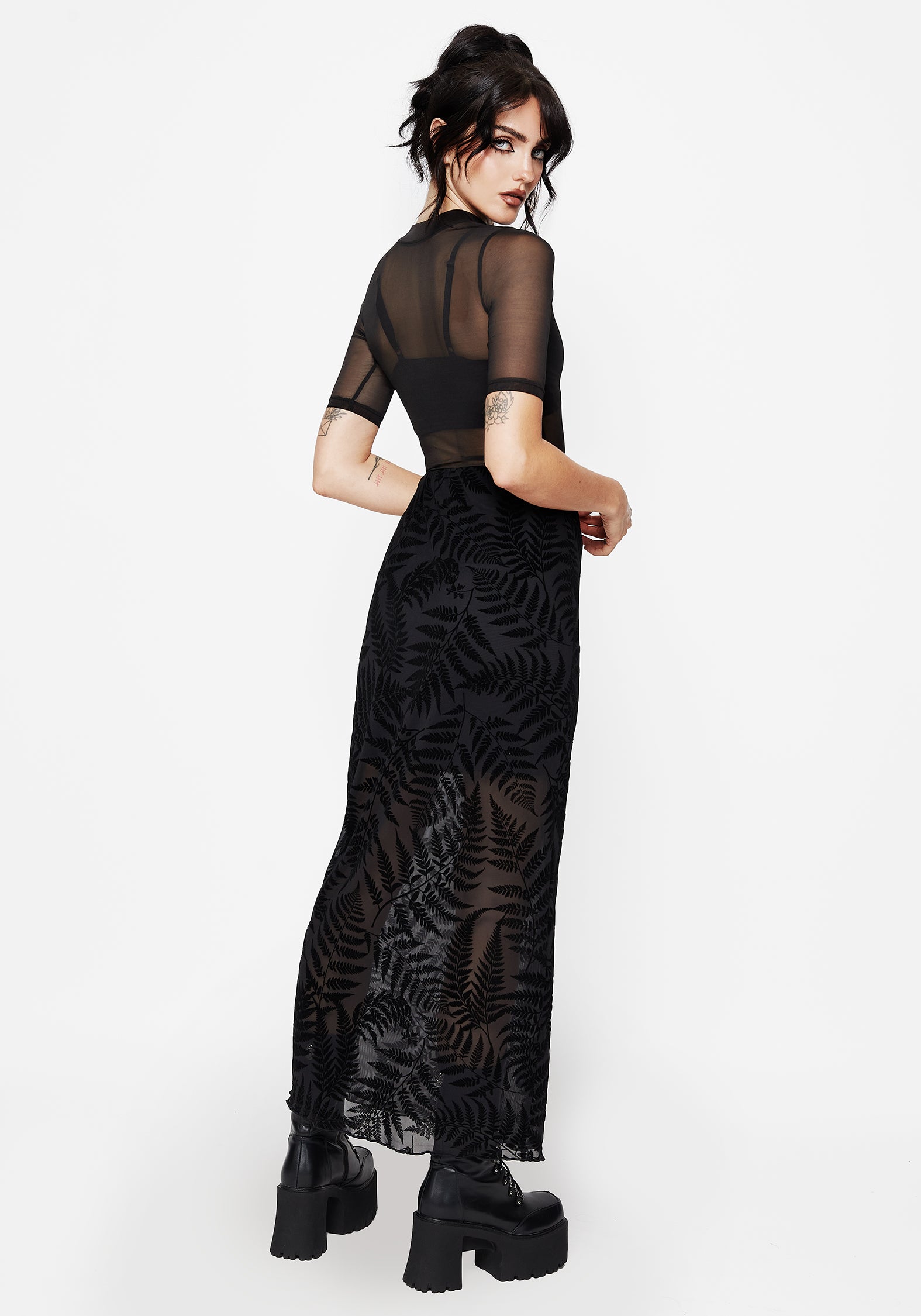 Lunafern Mesh Fern Leaf Midaxi Skirt