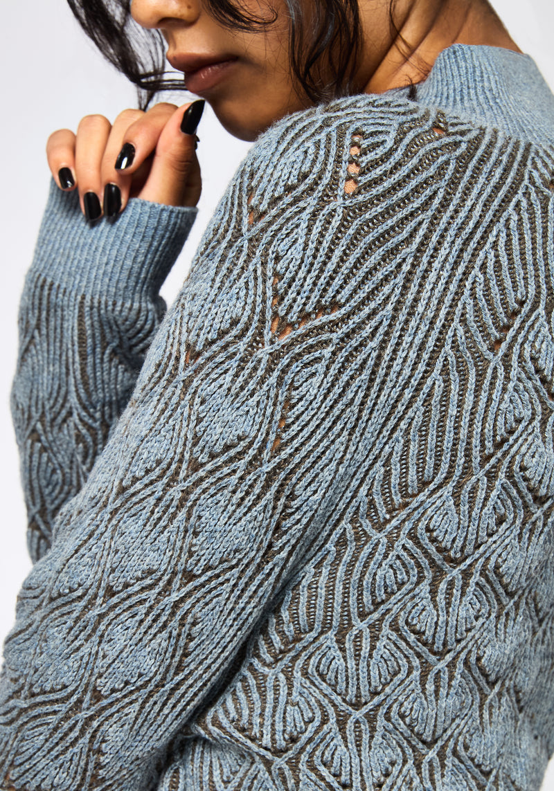 Edna Cotton Leaf Ribbed Funnel Neck Jumper