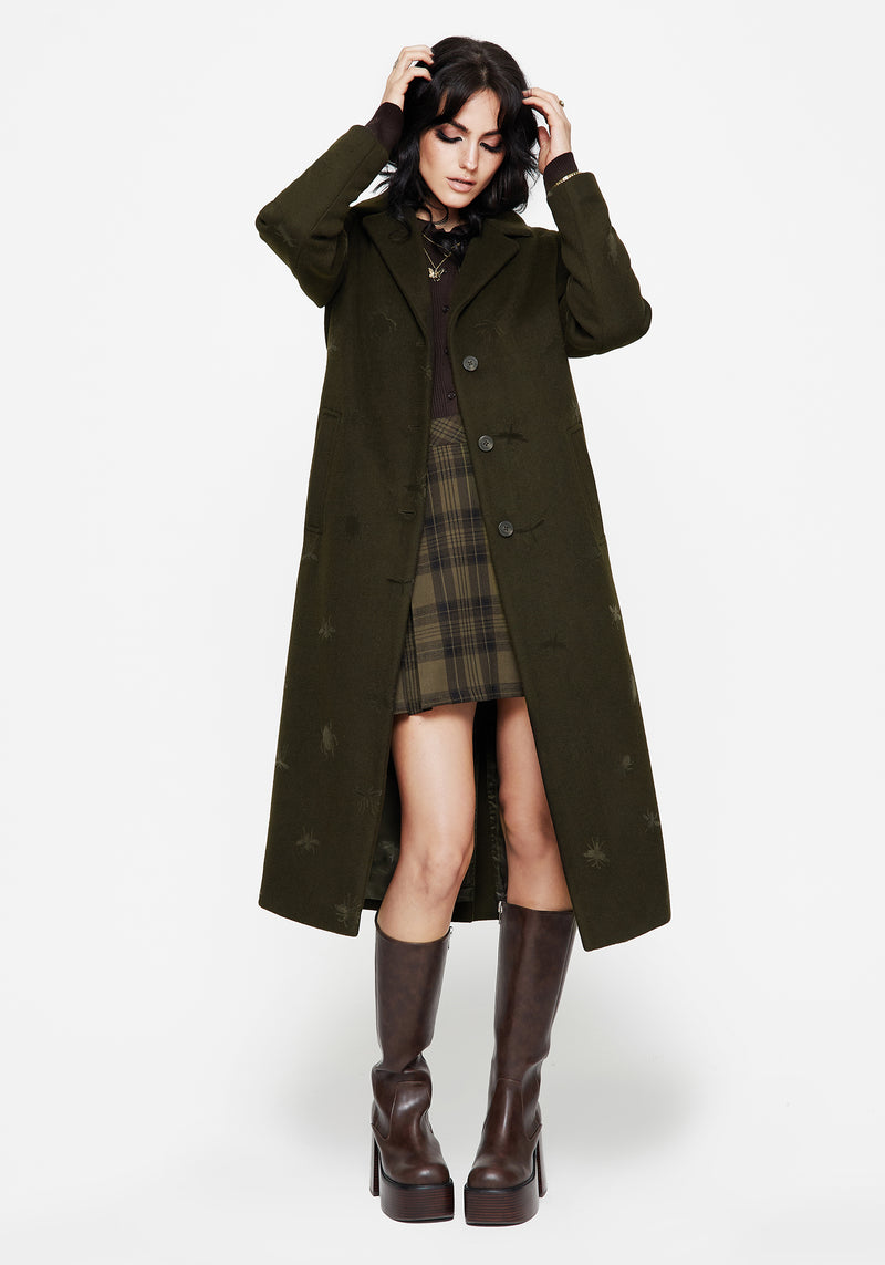 Evelyn Wool-Blend Bug Embossed Longline Coat
