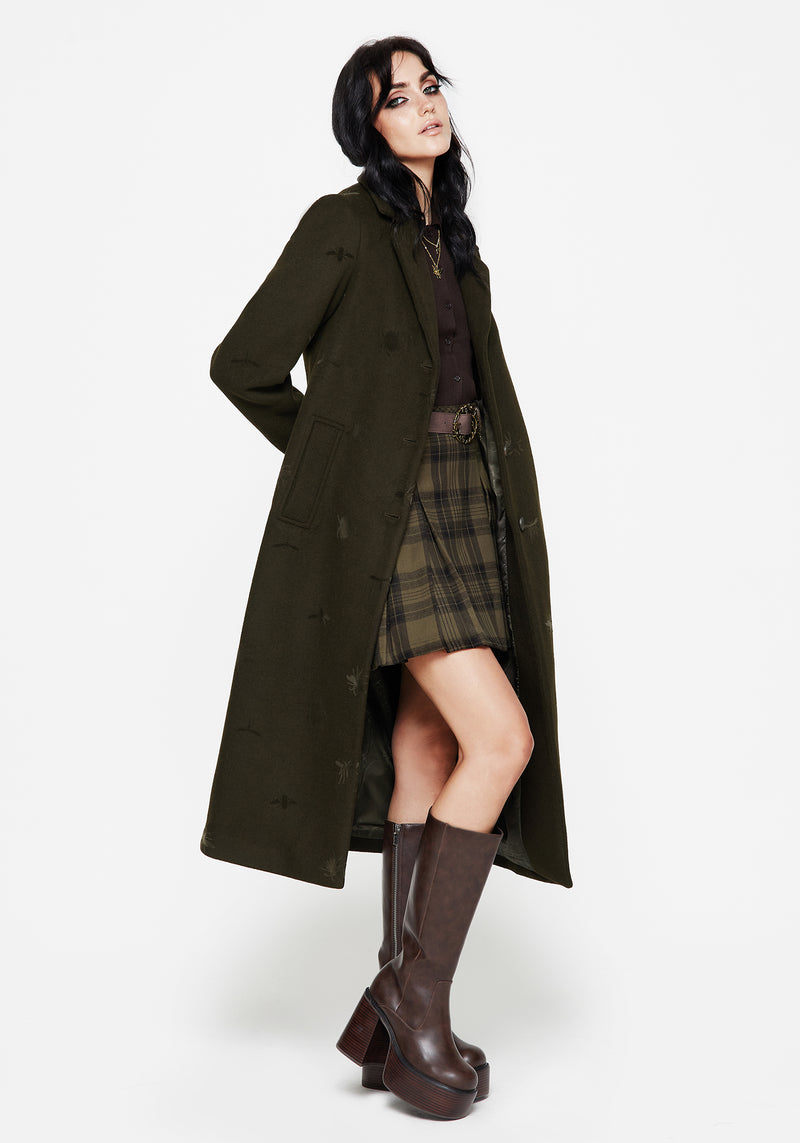 Evelyn Wool-Blend Bug Embossed Longline Coat