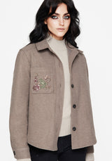 Cordelia Floral Frog Embroidered Pocket Front Shacket