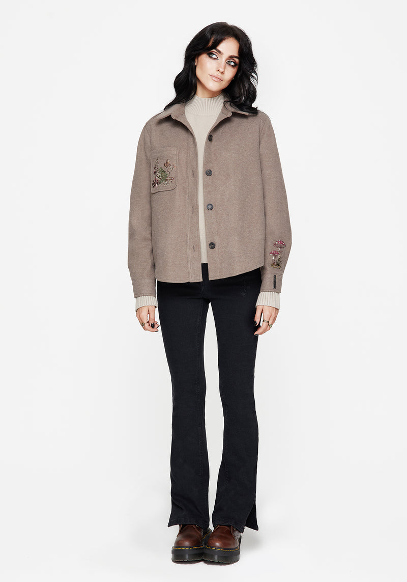 Cordelia Floral Frog Embroidered Pocket Front Shacket