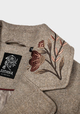 Valeria Floral Moth Embroidered Herringbone Longline Coat