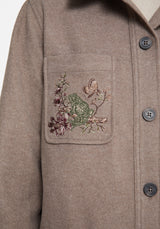 Cordelia Floral Frog Embroidered Pocket Front Shacket