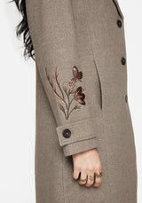 Valeria Floral Moth Embroidered Herringbone Longline Coat