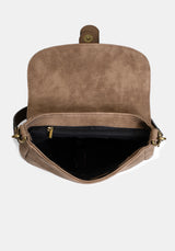 Physis Faux Suede Fern Embroidered Shoulder Bag