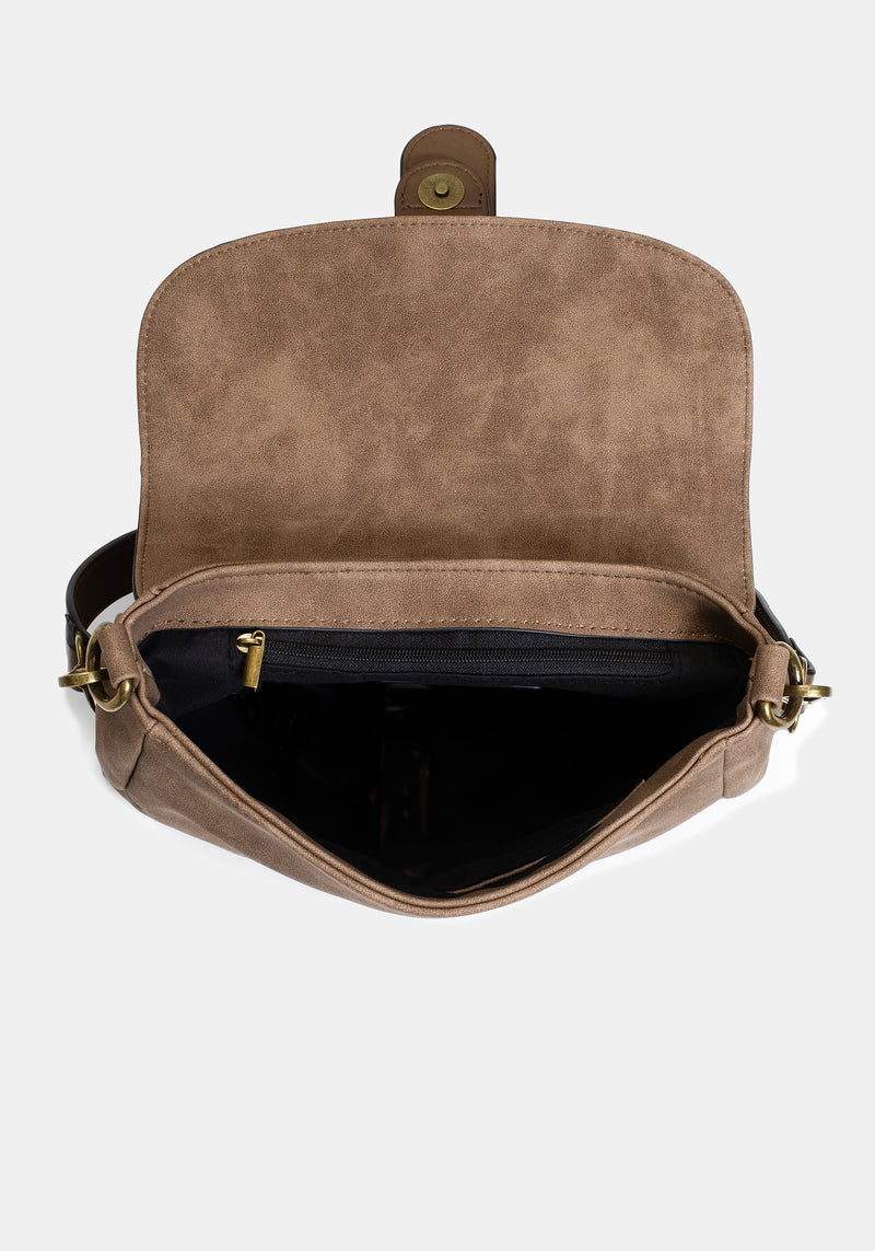 Physis Faux Suede Fern Embroidered Shoulder Bag