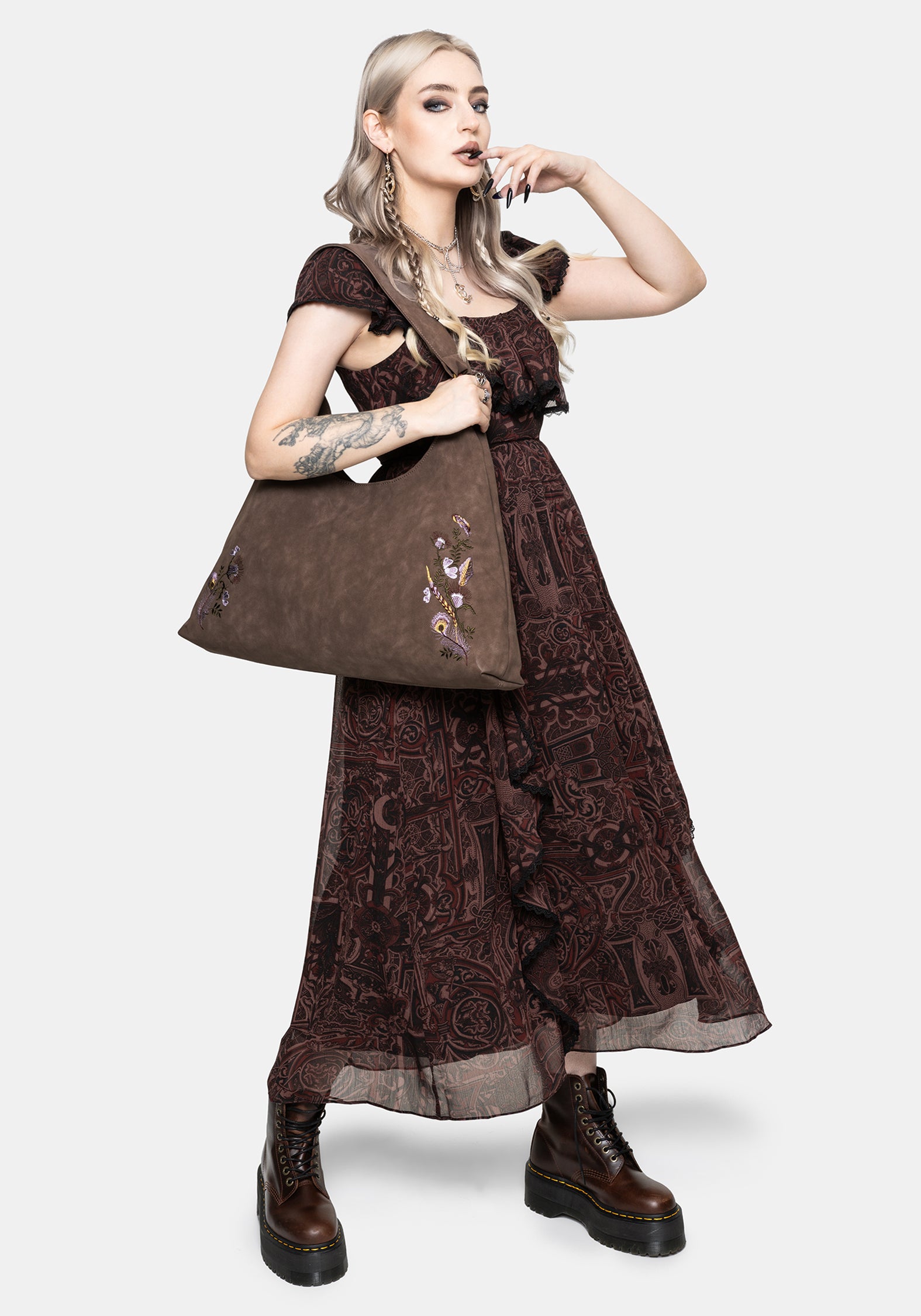 Lera Mystical Garden Embroidered Slouch Shoulder Bag