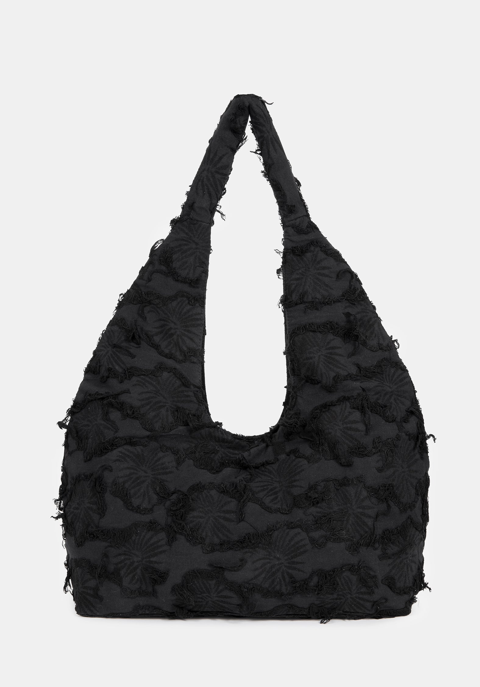 Black textured handbag on a white background