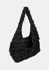 Black textured handbag on a white background
