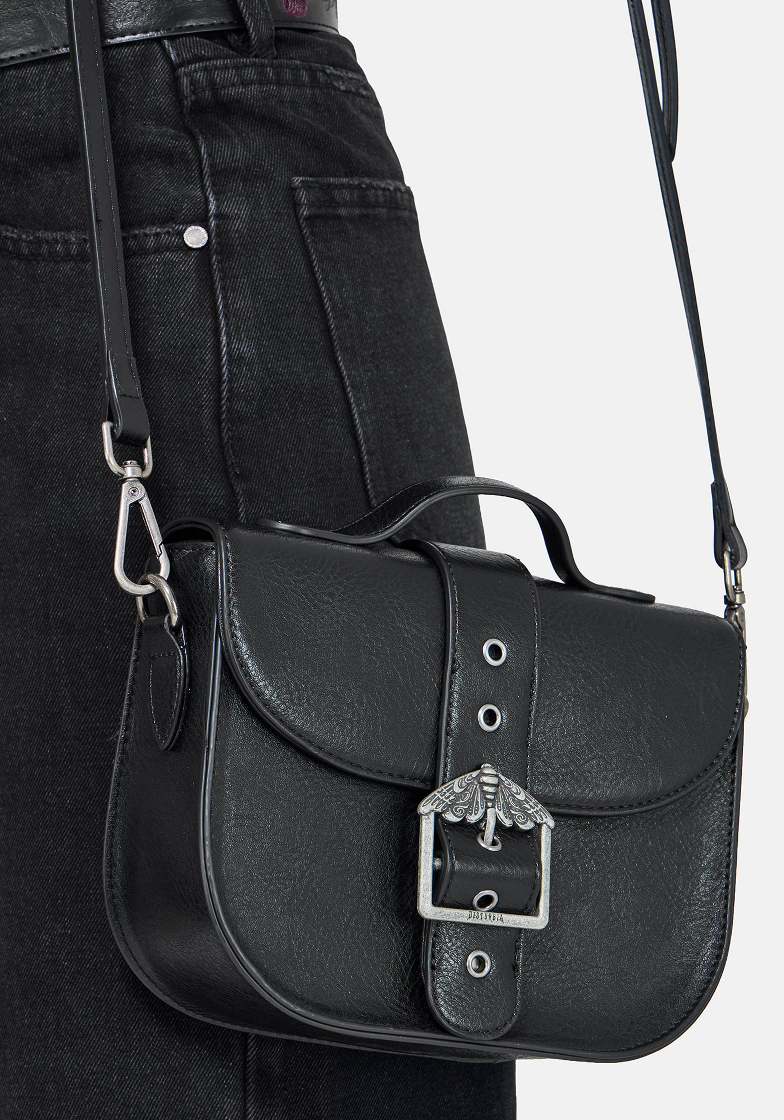 Rosamoth Buckle Crossbody Satchel Bag - Black