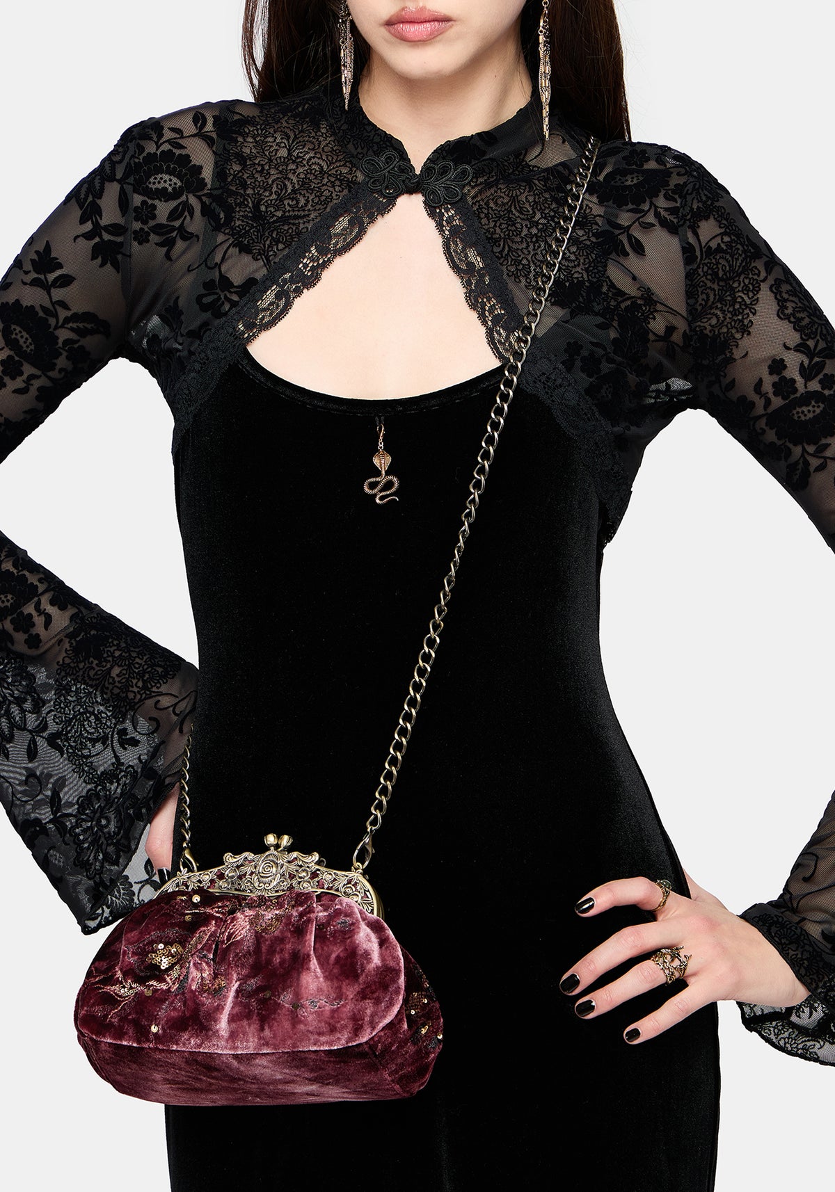 Zariah Embroidered Kiss Lock Bag