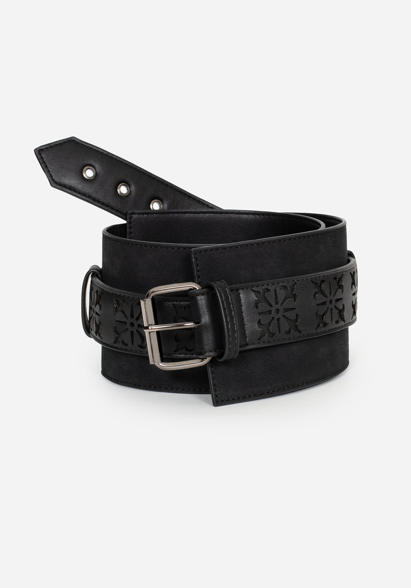 Eugenia Cross Cut Out Detail Faux Suede Waist Belt