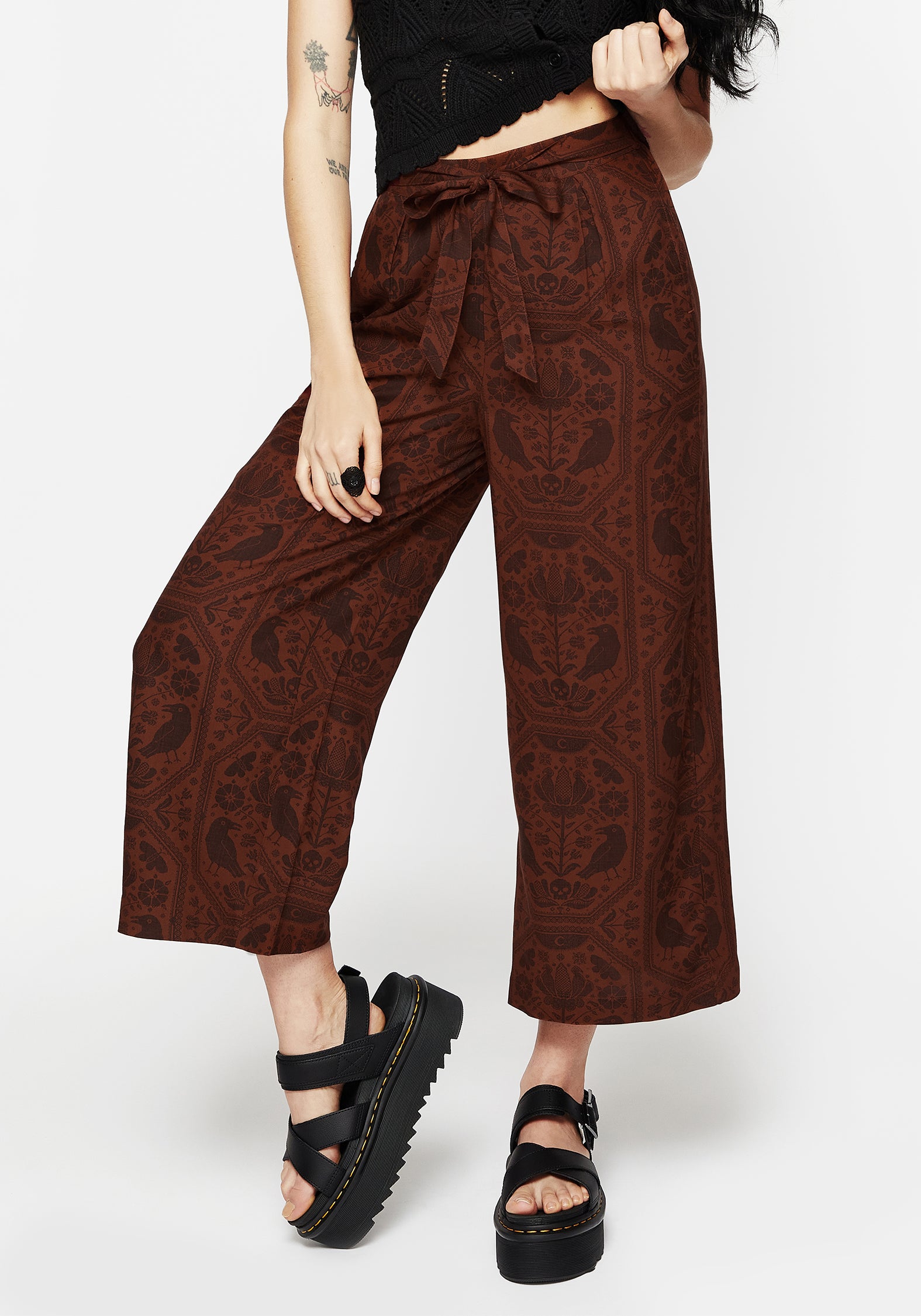 Annabel Tie Waist Wide Leg Culotte Trousers - Rust – Disturbia