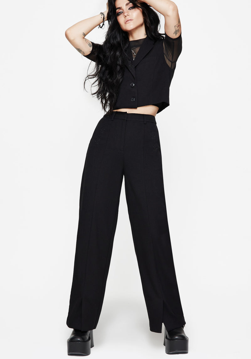 Thora Embroidered Front Split Tailored Trouser