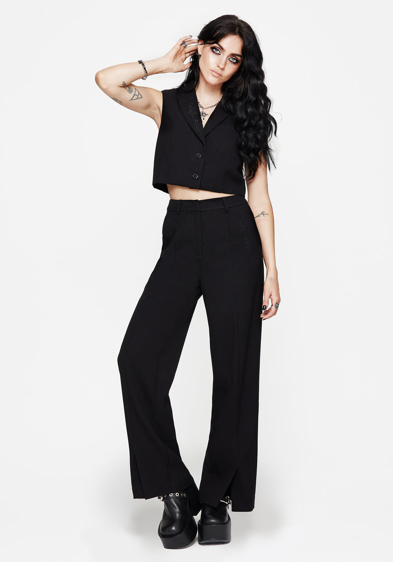 Thora Embroidered Front Split Tailored Trouser