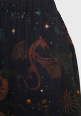 Phoenix Dragon Printed Pleated Midi Skirt