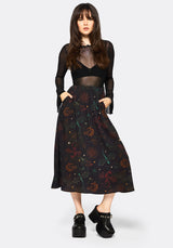 Phoenix Dragon Printed Pleated Midi Skirt