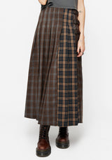 Raven Pleated Check Buckle Detail Maxi Skirt