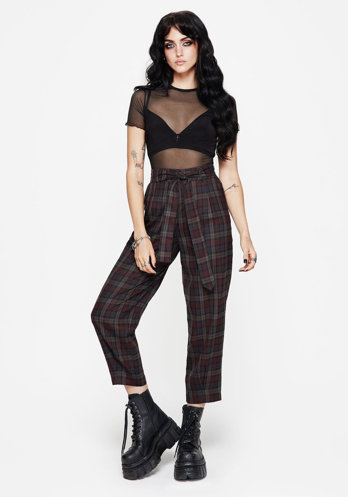 Kalma Check Tie Belt Tapered Trouser