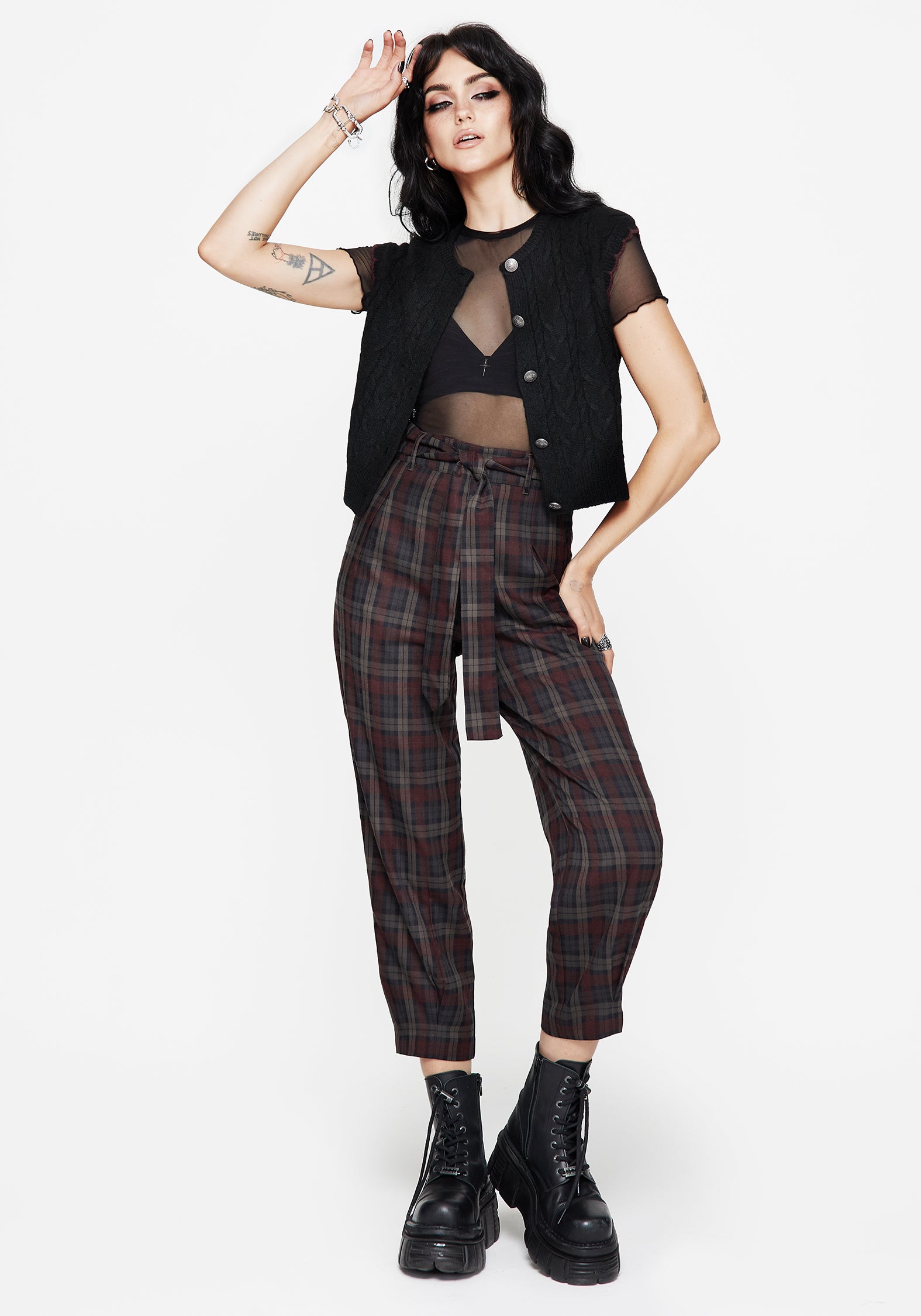Kalma Check Tie Belt Tapered Trouser