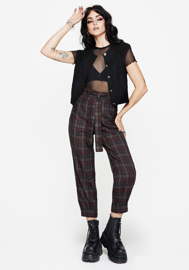 Kalma Check Tie Belt Tapered Trouser