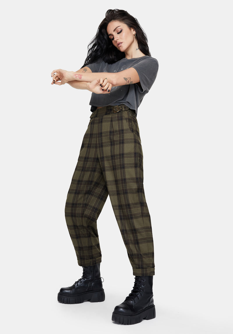 Cecily Buckle Detail Check Balloon Trousers