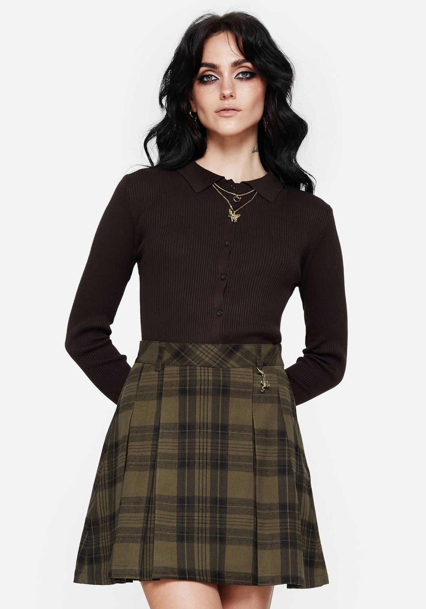 Cecily Check Pleated Mini Skirt With Frog Charm – Disturbia