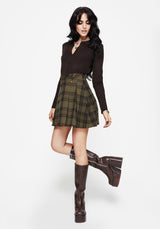 Cecily Check Pleated Mini Skirt With Frog Charm