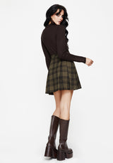 Cecily Check Pleated Mini Skirt With Frog Charm
