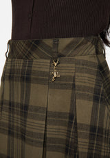 Cecily Check Pleated Mini Skirt With Frog Charm