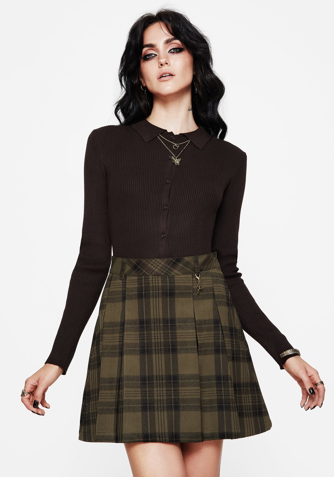 Pleated Check Mini Skirt Cecily Check Pleated Mini Skirt With Frog