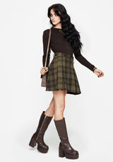 Cecily Check Pleated Mini Skirt With Frog Charm