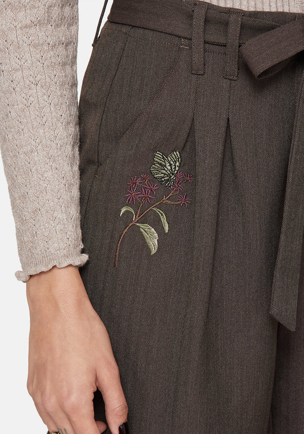 Meliae Moth Embroidered Tapered Trousers