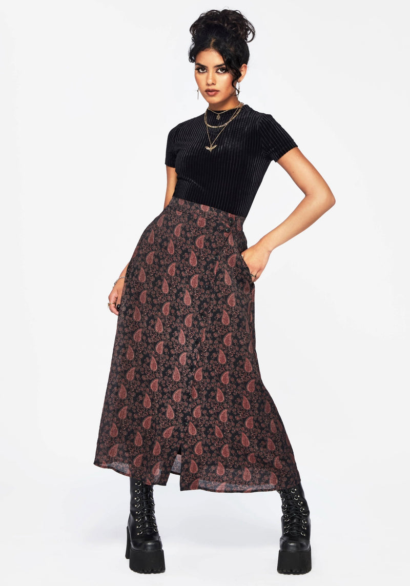 Isola Paisley Print Asymmetric Button Up Midaxi Skirt