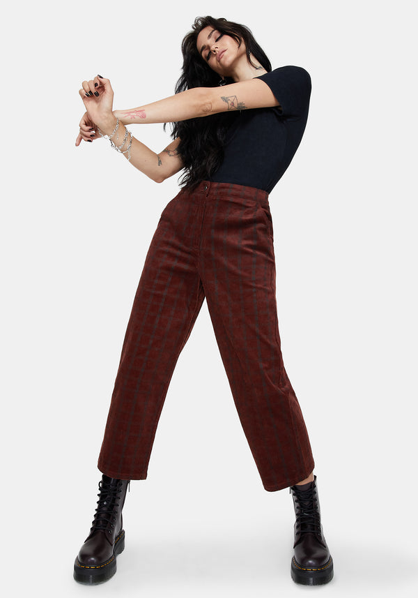 Terracotta Cotton Cord Check Straight Leg Crop Trousers