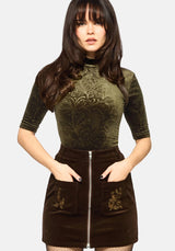 Darkling Cotton Embroidered Pocket Detail Cord Mini Skirt