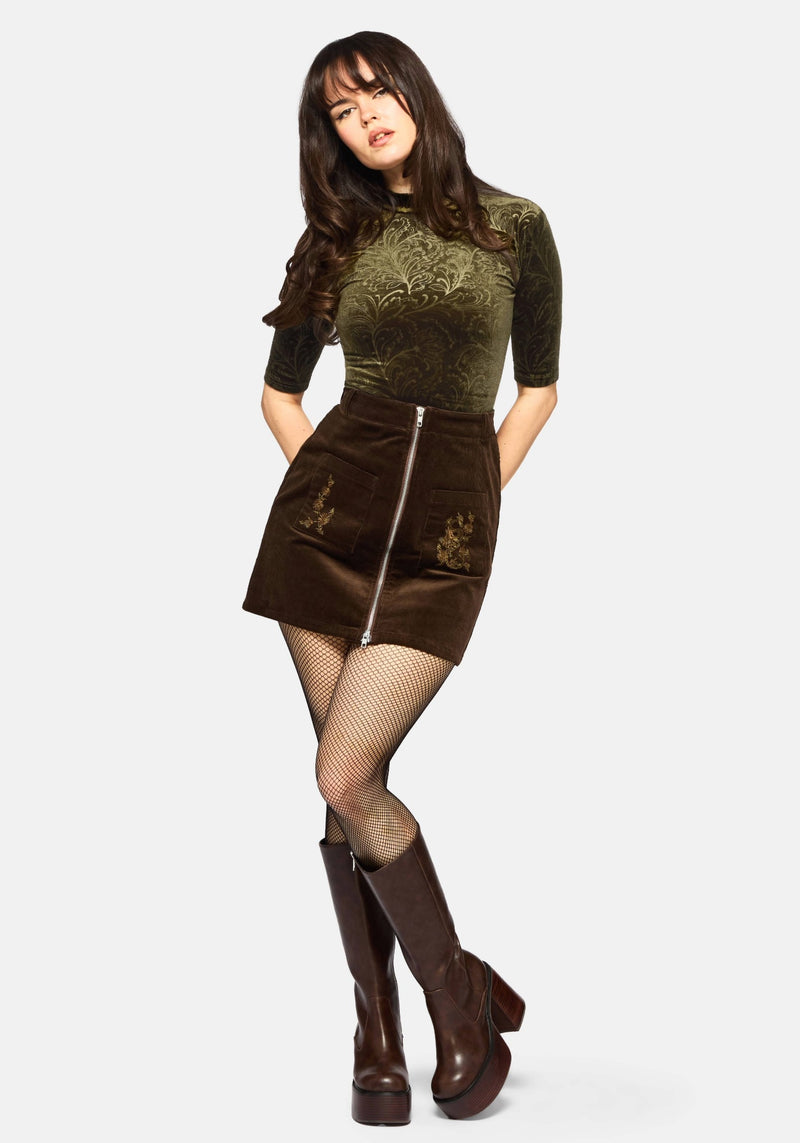 Thornshade High Neck Velour Bodysuit