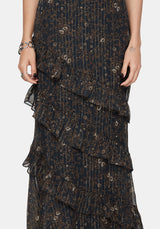 Astralis Floral Stripe Asymmetric Ruffle Tiered Maxi Skirt