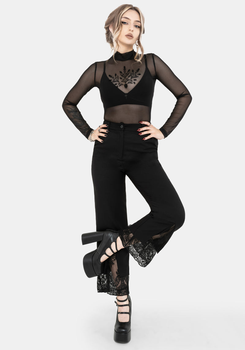 Orchid Lace Insert Pleated Hem Straight Leg Trouser