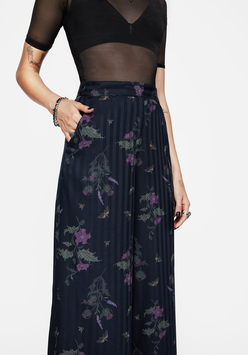 Cassandra Satin Stripe Thistle Print Trouser