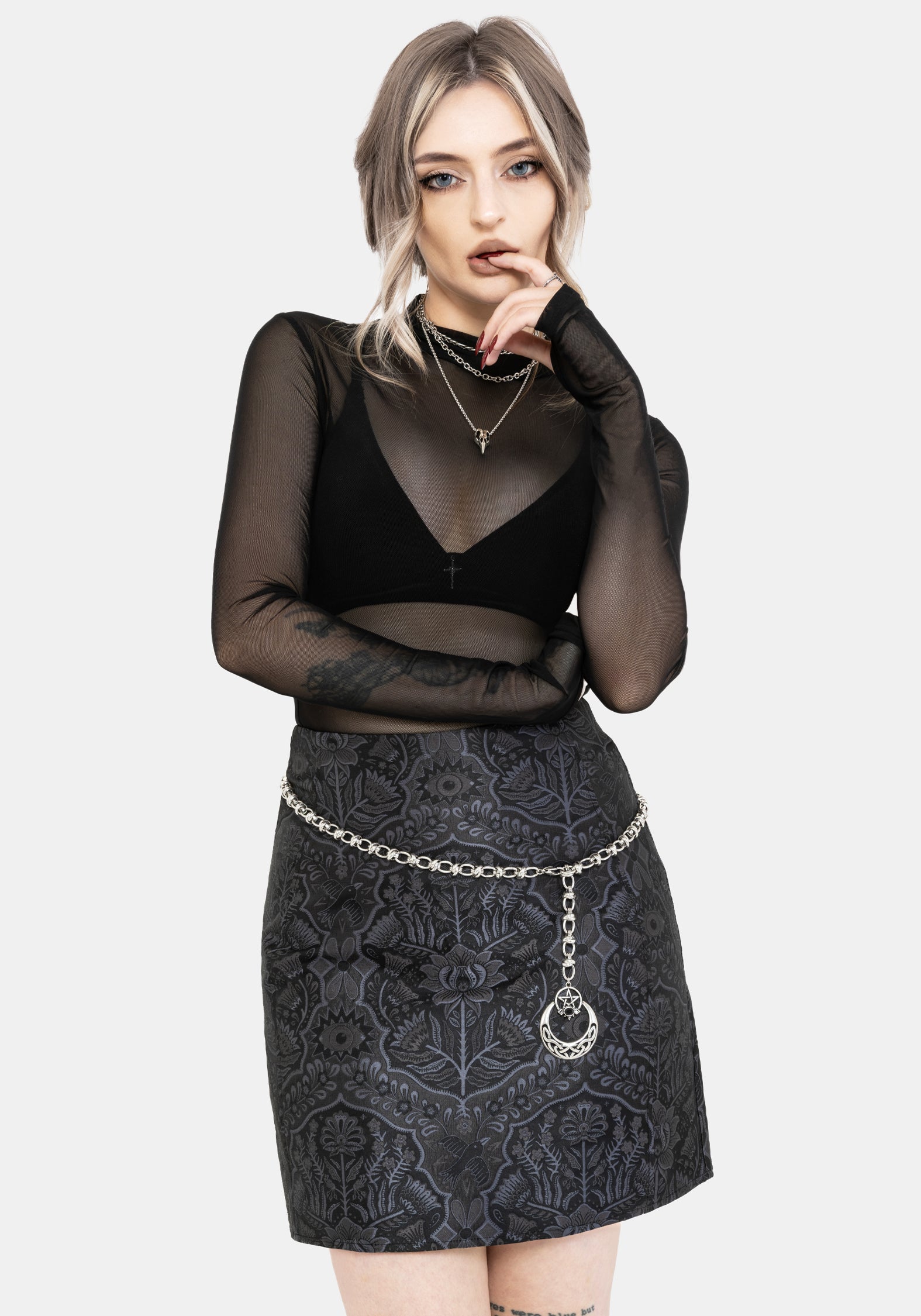 Nocturna Jacquard A Line Mini Skirt