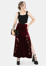 Virosa Floral Embroidered Velour Maxi Skirt
