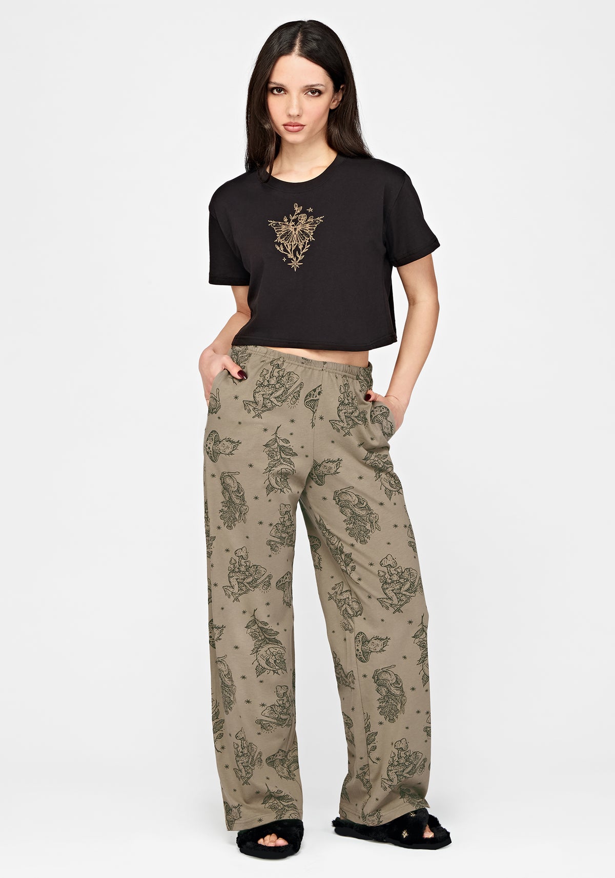 Hexborn Baba Yaga Printed Wide Leg Pyjama Bottoms
