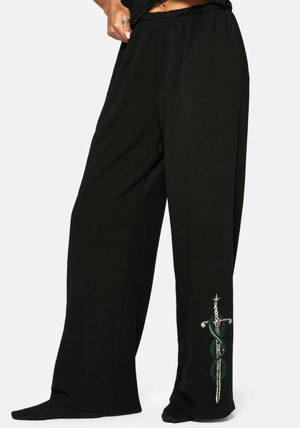 Aelin Sword Embroidered Wide Leg Ribbed Trouser – Disturbia