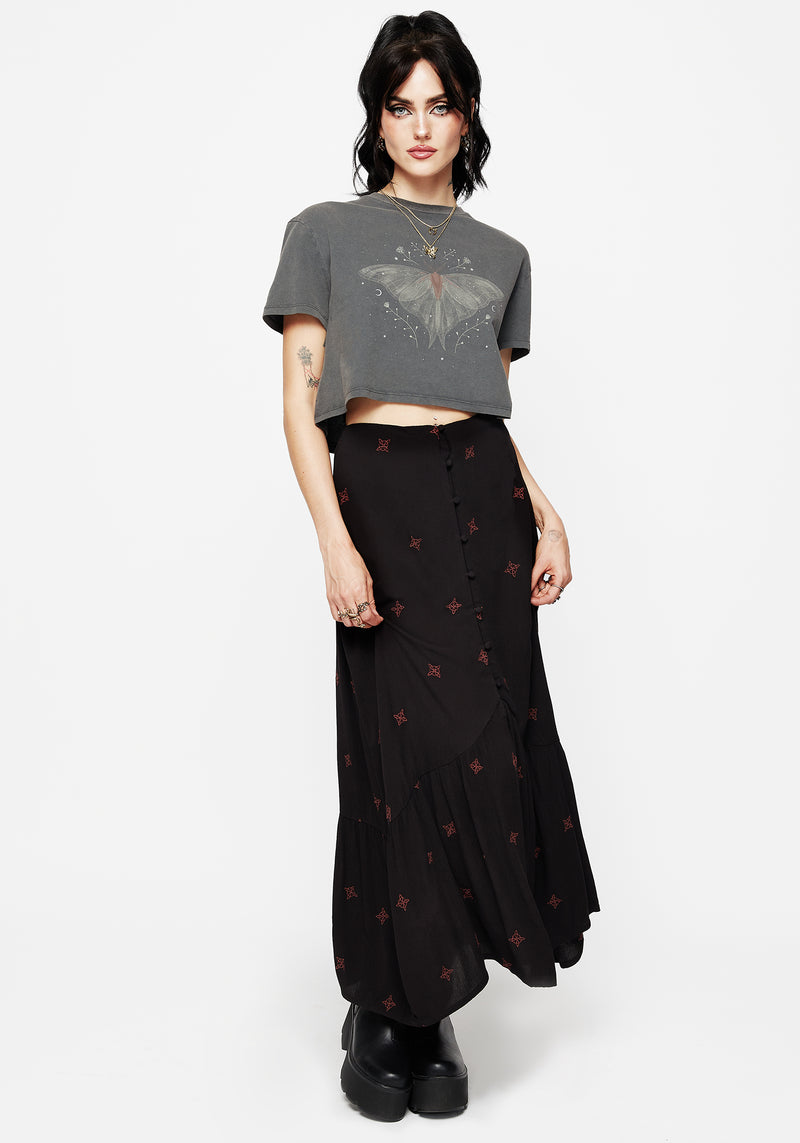 Sublime Witches Knot Embroidered Button Down Midaxi Skirt