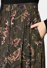 Whispen Moth Print Button Up Midi Skirt