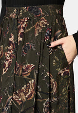 Whispen Moth Print Button Up Midi Skirt